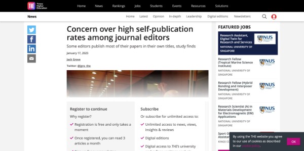 Concern over journal editors’ self publication Times Higher Education (THE) www.timeshighereducation.com