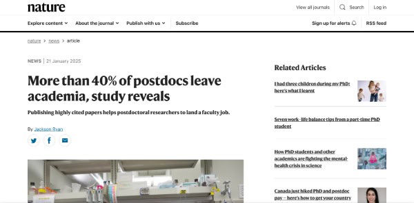 Nature News - More than 40% of postdocs leave academia, study reveals