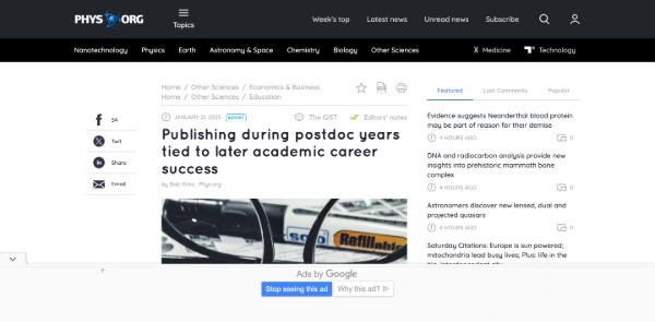 PhysOrg - Publishing during postdoc years tied to later academic career success - phys.org_600x000.jpg