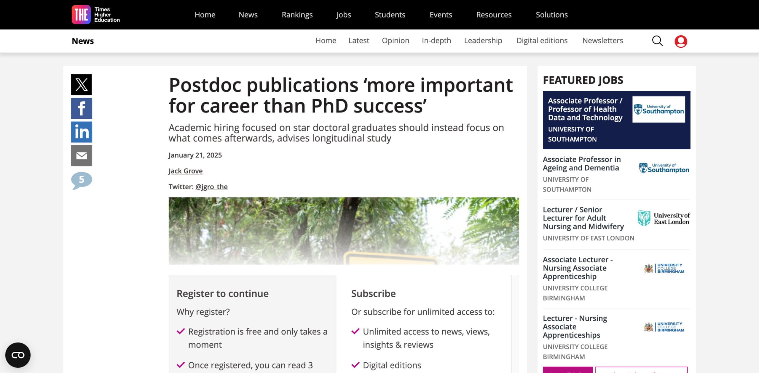 Times Higher Education - Academic careers_ postdoc research publications ‘more important than PhD success’